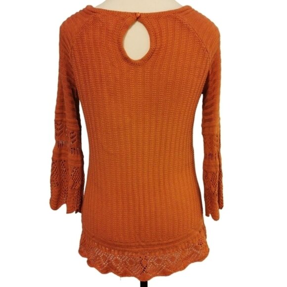 Lauren Conrad Scoop Neck Sweater Crochet Trim Burnt Orange - Sz XS - Picture 4 of 6
